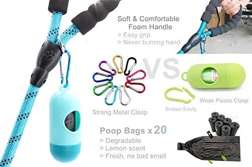 BAAPET Correa antideslizante para perro de 6 pies, antiasfixia con cubierta de cuerda duradera mejorada y asa acolchada cómoda para perros grandes, medianos y pequeños entrenamientos con bolsas de caca y dispensador