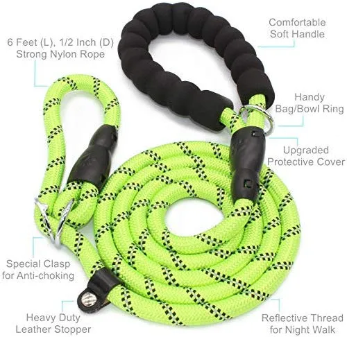 BAAPET Correa antideslizante para perro de 6 pies, antiasfixia con cubierta de cuerda duradera mejorada y asa acolchada cómoda para perros grandes, medianos y pequeños entrenamientos con bolsas de caca y dispensador