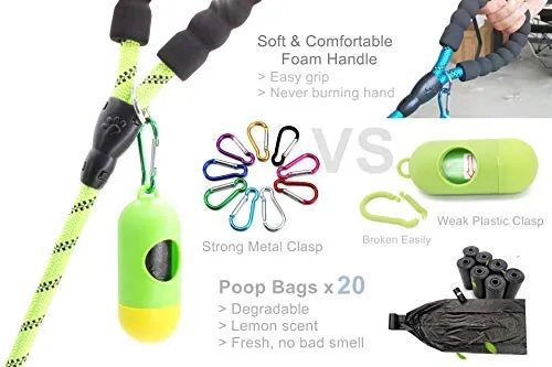 BAAPET Correa antideslizante para perro de 6 pies, antiasfixia con cubierta de cuerda duradera mejorada y asa acolchada cómoda para perros grandes, medianos y pequeños entrenamientos con bolsas de caca y dispensador