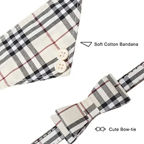EXPAWLORER Juego de collar y correa para perro, clásico, a cuadros, ajustable, bandana y collares con campana para cachorros y gatos, 3 unidades