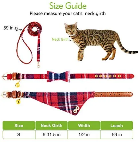 EXPAWLORER Juego de collar y correa para perro, clásico, a cuadros, ajustable, bandana y collares con campana para cachorros y gatos, 3 unidades