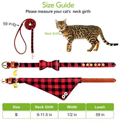 EXPAWLORER Juego de collar y correa para perro, clásico, a cuadros, ajustable, bandana y collares con campana para cachorros y gatos, 3 unidades