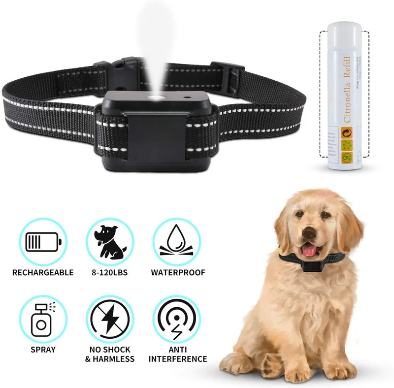 Collar de corteza de citronela KATUR, [2019 más reciente] collar de entrenamiento con rociador de corteza de perro impermeable, recargable, sensibilidad ajustable y volumen de spray para perros pequeños, medianos y grandes