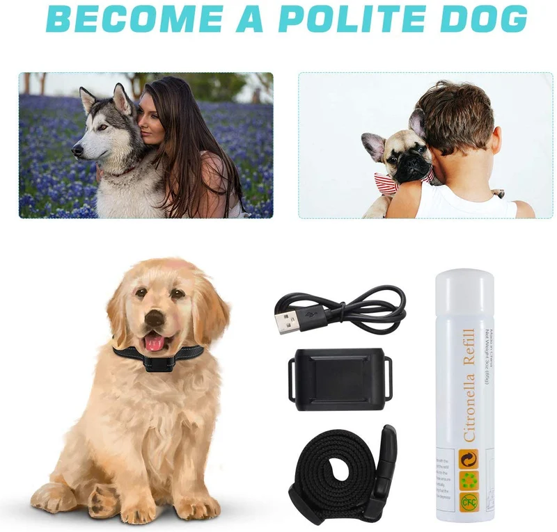 Collar de corteza de citronela KATUR, [2019 más reciente] collar de entrenamiento con rociador de corteza de perro impermeable, recargable, sensibilidad ajustable y volumen de spray para perros pequeños, medianos y grandes
