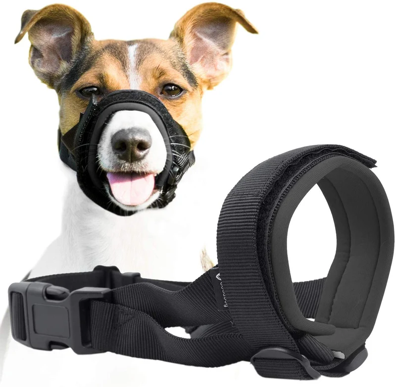 Suave protector de bozal para perros – evita morderse no deseado masticar de forma segura ajuste cómodo – acolchado de neopreno suave – no más rozaduras – Guía de entrenamiento incluida ayuda a construir lazos para mascotas
