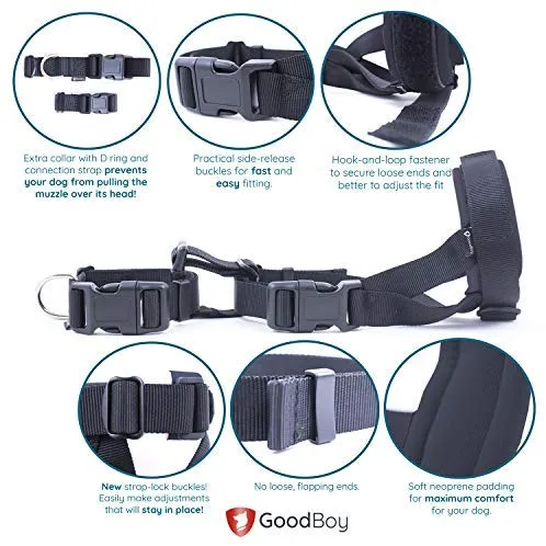 Suave protector de bozal para perros – evita morderse no deseado masticar de forma segura ajuste cómodo – acolchado de neopreno suave – no más rozaduras – Guía de entrenamiento incluida ayuda a construir lazos para mascotas