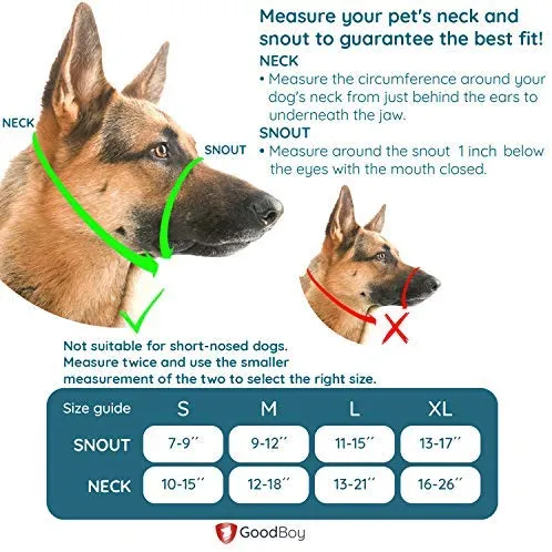 Suave protector de bozal para perros – evita morderse no deseado masticar de forma segura ajuste cómodo – acolchado de neopreno suave – no más rozaduras – Guía de entrenamiento incluida ayuda a construir lazos para mascotas
