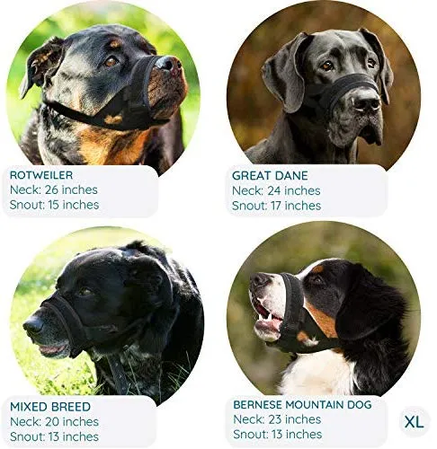 Suave protector de bozal para perros – evita morderse no deseado masticar de forma segura ajuste cómodo – acolchado de neopreno suave – no más rozaduras – Guía de entrenamiento incluida ayuda a construir lazos para mascotas