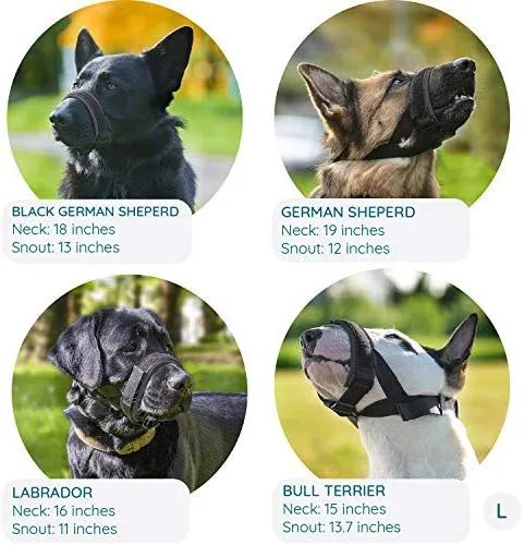 Suave protector de bozal para perros – evita morderse no deseado masticar de forma segura ajuste cómodo – acolchado de neopreno suave – no más rozaduras – Guía de entrenamiento incluida ayuda a construir lazos para mascotas