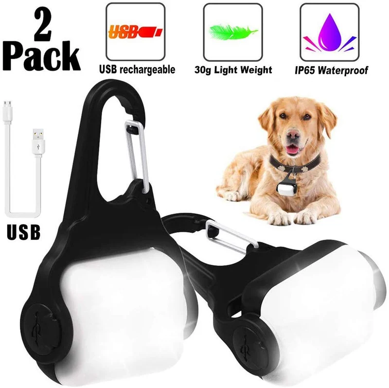 Derlights Luz para perro con USB recargable, collar de clip de luz, IP65 impermeable LED de seguridad luces de emergencia para perro para caminar por la noche, gatos, mascotas, camping o bicicleta, paquete de 2
