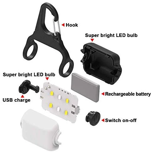 Derlights Luz para perro con USB recargable, collar de clip de luz, IP65 impermeable LED de seguridad luces de emergencia para perro para caminar por la noche, gatos, mascotas, camping o bicicleta, paquete de 2