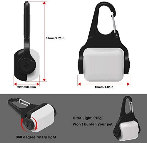 Derlights Luz para perro con USB recargable, collar de clip de luz, IP65 impermeable LED de seguridad luces de emergencia para perro para caminar por la noche, gatos, mascotas, camping o bicicleta, paquete de 2
