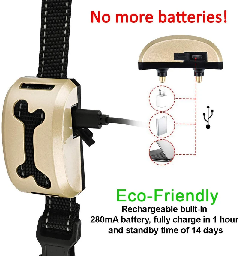 Awaiymi - Collar de corteza para perro, recargable, con 7 sensibilidades, vibración, choque seguro o no corteza, collar reflectante para perros pequeños, medianos y grandes