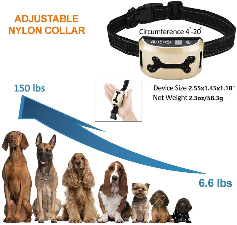 Awaiymi - Collar de corteza para perro, recargable, con 7 sensibilidades, vibración, choque seguro o no corteza, collar reflectante para perros pequeños, medianos y grandes