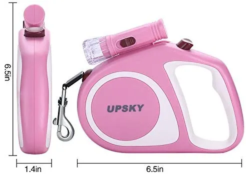 Upsky Correa retráctil para perro, 16 pies, escalable, correa para caminar para perro con linterna brillante para pequeño-mediano, libre de movimiento, un botón de rotura y bloqueo
