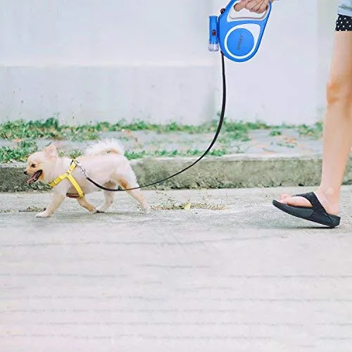 Upsky Correa retráctil para perro, 16 pies, escalable, correa para caminar para perro con linterna brillante para pequeño-mediano, libre de movimiento, un botón de rotura y bloqueo