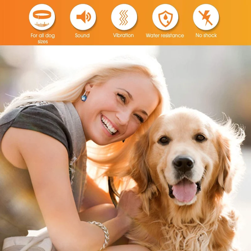 MONTAUR Collar de corteza de perro – sin vibración y sin sonido para perros – 7 niveles de sensibilidad anti ladridos – Collar de control de ladridos – 100% impermeable sin corteza, L, M, S, Anaranjado/azul