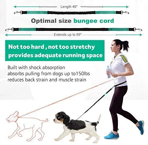 Correa para perro de LANNEY, manos libres, para correr, caminar, entrenamiento, senderismo, con doble asa, con correa reflectante, bolsa dispensadora de bolsa de cuna, cinturón ajustable para la cintura, absorción de golpes, ideal para perros medianos a g