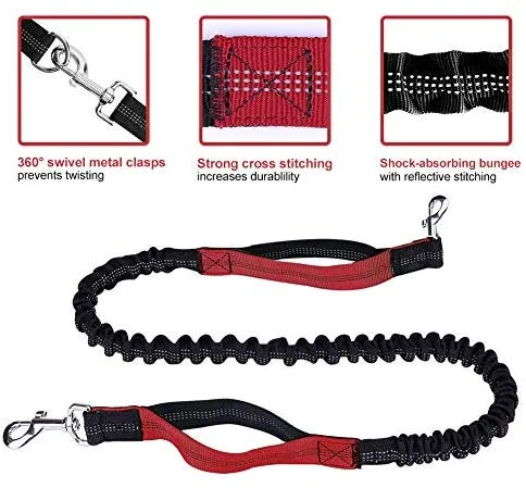 Correa para perro de LANNEY, manos libres, para correr, caminar, entrenamiento, senderismo, con doble asa, con correa reflectante, bolsa dispensadora de bolsa de cuna, cinturón ajustable para la cintura, absorción de golpes, ideal para perros medianos a g