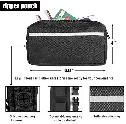 Correa para perro de LANNEY, manos libres, para correr, caminar, entrenamiento, senderismo, con doble asa, con correa reflectante, bolsa dispensadora de bolsa de cuna, cinturón ajustable para la cintura, absorción de golpes, ideal para perros medianos a g