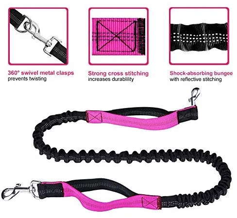 Correa para perro de LANNEY, manos libres, para correr, caminar, entrenamiento, senderismo, con doble asa, con correa reflectante, bolsa dispensadora de bolsa de cuna, cinturón ajustable para la cintura, absorción de golpes, ideal para perros medianos a g