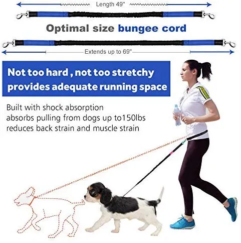 Correa para perro de LANNEY, manos libres, para correr, caminar, entrenamiento, senderismo, con doble asa, con correa reflectante, bolsa dispensadora de bolsa de cuna, cinturón ajustable para la cintura, absorción de golpes, ideal para perros medianos a g