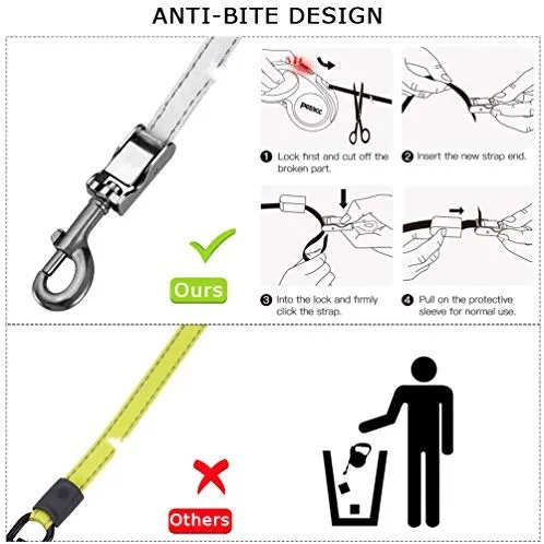 Petacc Correa retráctil para perro, diseño de reutilización, sin enredos, correa para caminar para perros grandes, cinta de nailon reflectante de 16.0 ft, freno de una mano, pausa y bloqueo