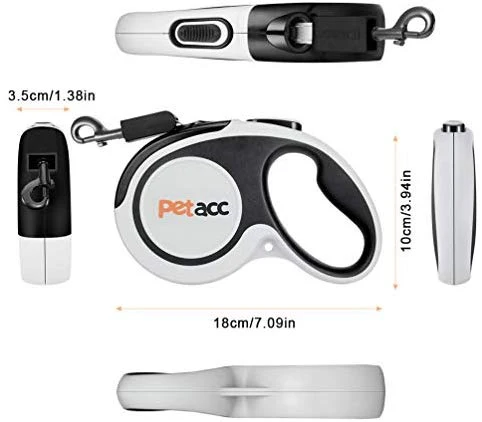 Petacc Correa retráctil para perro, diseño de reutilización, sin enredos, correa para caminar para perros grandes, cinta de nailon reflectante de 16.0 ft, freno de una mano, pausa y bloqueo