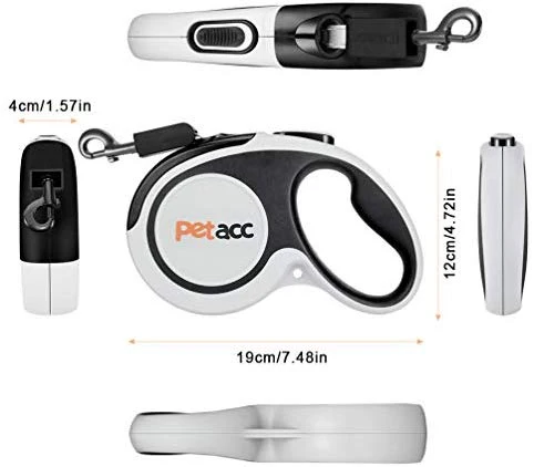 Petacc Correa retráctil para perro, diseño de reutilización, sin enredos, correa para caminar para perros grandes, cinta de nailon reflectante de 16.0 ft, freno de una mano, pausa y bloqueo