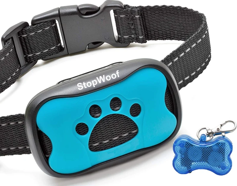 StopWoof - Collar de corteza para perros – Modo de cuidado humano, vibración y sonido – Dispositivo de entrenamiento sin choque para razas pequeñas, medianas y grandes – No daña el control vibratorio – reflectante y automático sin mando a distancia