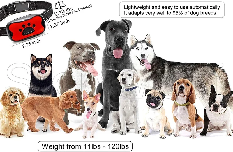 StopWoof - Collar de corteza para perros – Modo de cuidado humano, vibración y sonido – Dispositivo de entrenamiento sin choque para razas pequeñas, medianas y grandes – No daña el control vibratorio – reflectante y automático sin mando a distancia