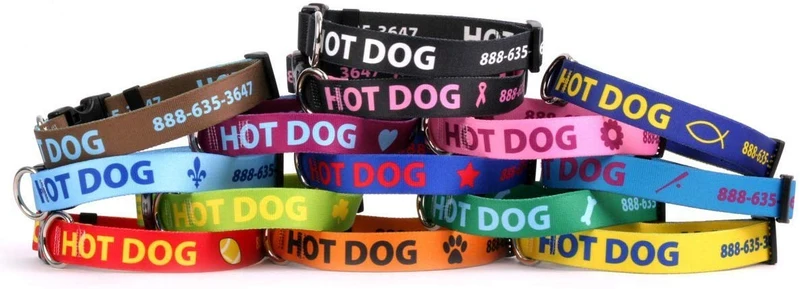 Collar de perro personalizado con texto y arte de alta definición, una alternativa de collar de perro bordado – Fabricado en los Estados Unidos – Disponible en 7 tamaños y 21 colores