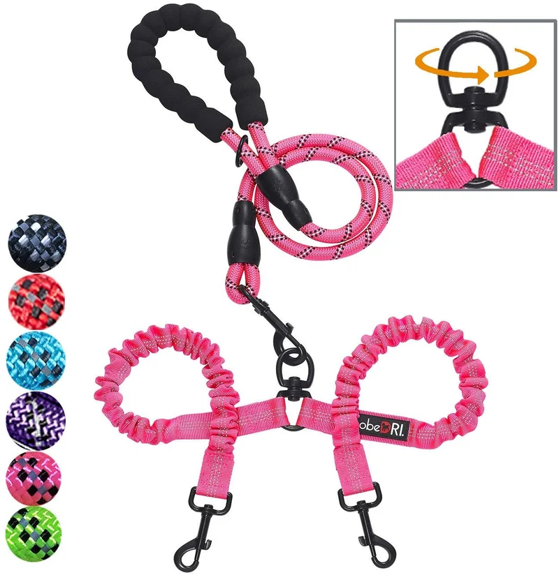 tobeDRI - Correa para perro doble, cómoda, sin enredos, con amortiguación elástica, reflectante, 2 correas para perros grandes, medianos y pequeños