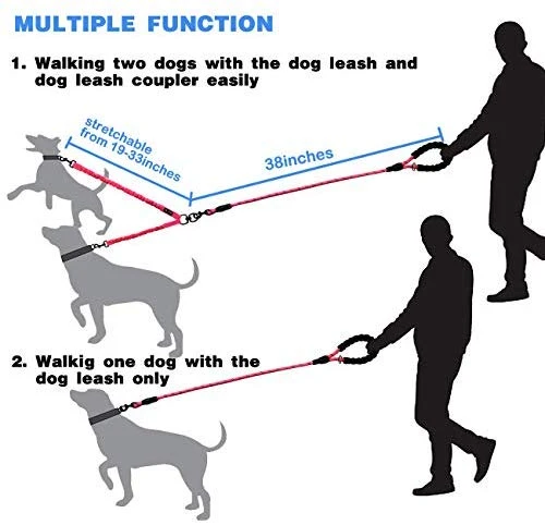 tobeDRI - Correa para perro doble, cómoda, sin enredos, con amortiguación elástica, reflectante, 2 correas para perros grandes, medianos y pequeños