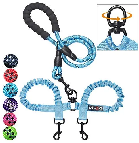 tobeDRI - Correa para perro doble, cómoda, sin enredos, con amortiguación elástica, reflectante, 2 correas para perros grandes, medianos y pequeños