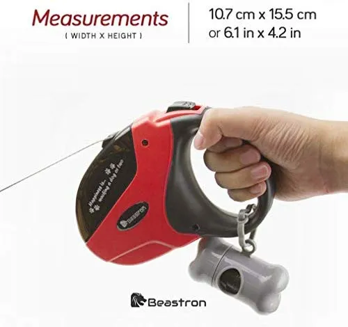 Beastron - Correa retráctil para perro, de nailon extralargo, de 16 pies, para perros medianos a grandes, hasta 110 libras, con un botón de cierre y rotura, bolsa de residuos y dispensador incluidos