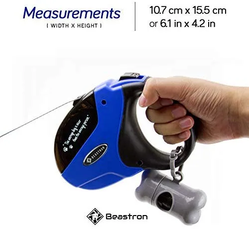 Beastron - Correa retráctil para perro, de nailon extralargo, de 16 pies, para perros medianos a grandes, hasta 110 libras, con un botón de cierre y rotura, bolsa de residuos y dispensador incluidos