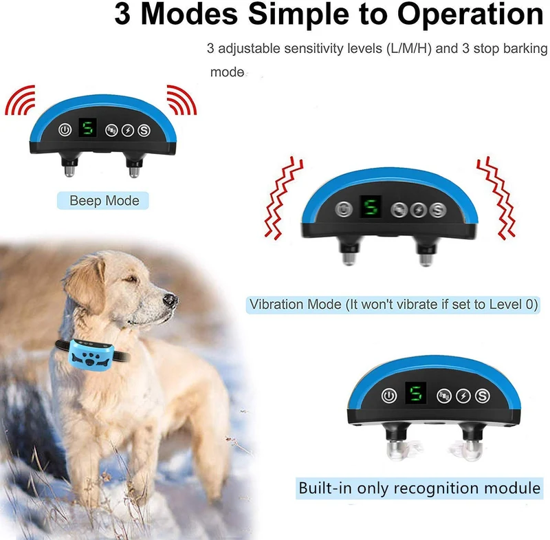 AHJDL Collar de corteza para perro, con efecto de corteza de perro, modo sin vibración, control de voz, collar de entrenamiento, con indicador LED y 7 sensibilidades, fácil de usar