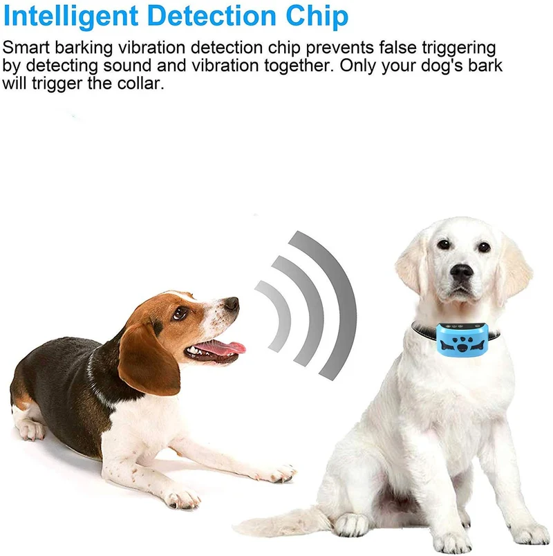 AHJDL Collar de corteza para perro, con efecto de corteza de perro, modo sin vibración, control de voz, collar de entrenamiento, con indicador LED y 7 sensibilidades, fácil de usar