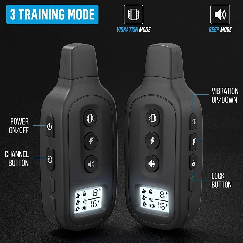 DrillTop Yox - Collar de entrenamiento impermeable para perro con mando a distancia recargable, rango de 1200 pies para perros de 15 a 100 libras, 3 modos de entrenamiento, niveles ajustables, teclado de bloqueo