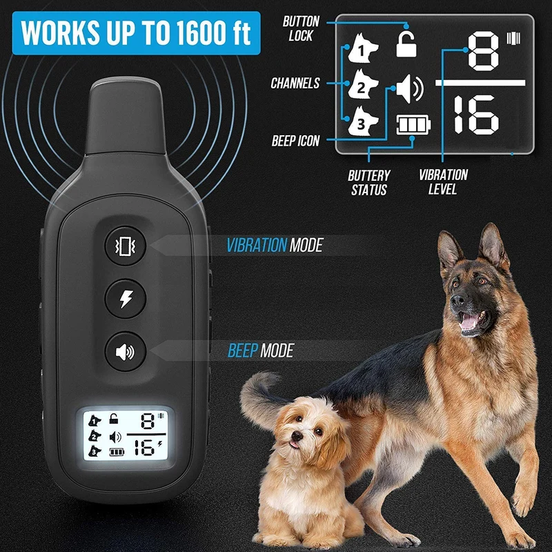 DrillTop Yox - Collar de entrenamiento impermeable para perro con mando a distancia recargable, rango de 1200 pies para perros de 15 a 100 libras, 3 modos de entrenamiento, niveles ajustables, teclado de bloqueo
