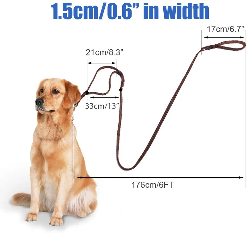 FOCUSPET Correa de piel para perro con doble asa, 6 pies, correa de piel trenzada con asa de tráfico, resistente, correa para perros grandes/medianos, mayor control de entrenamiento de seguridad, protege al perro en el tráfico, 6 pies