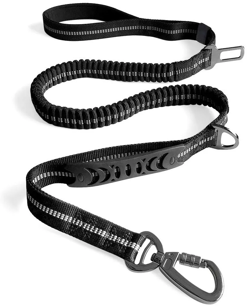 Wishnice - Correa elástica fuerte para perro de 5.9 ft con reflectante mejorado para perros medianos y grandes, 4 en 1, correa multifunción que absorbe los golpes con cinturón de asiento de coche, 2 asas acolchadas para entrenamiento de caminar control ad