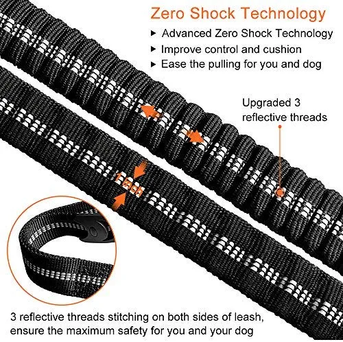 Wishnice - Correa elástica fuerte para perro de 5.9 ft con reflectante mejorado para perros medianos y grandes, 4 en 1, correa multifunción que absorbe los golpes con cinturón de asiento de coche, 2 asas acolchadas para entrenamiento de caminar control ad