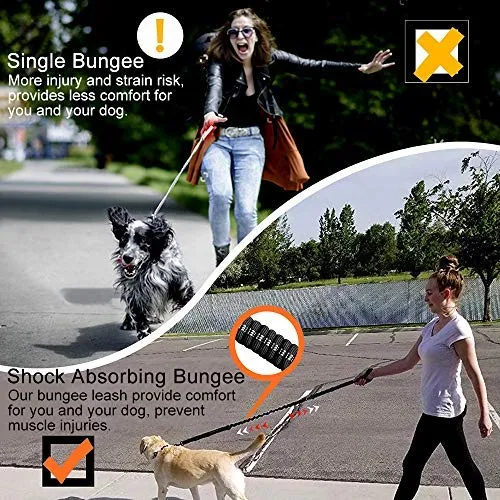 Wishnice - Correa elástica fuerte para perro de 5.9 ft con reflectante mejorado para perros medianos y grandes, 4 en 1, correa multifunción que absorbe los golpes con cinturón de asiento de coche, 2 asas acolchadas para entrenamiento de caminar control ad