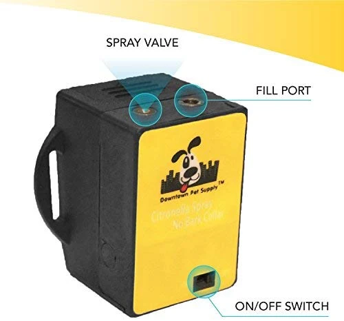 Downtown – Kit para mascotas con cuello de citronela en spray, antiladrillos para perros – Collar seguro y eficaz y con control de ladridos para perros