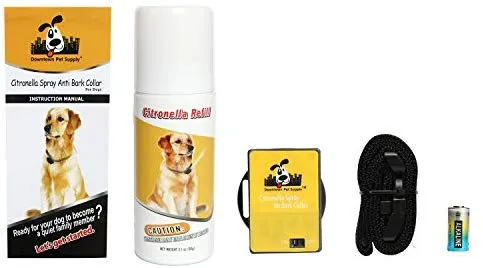 Downtown – Kit para mascotas con cuello de citronela en spray, antiladrillos para perros – Collar seguro y eficaz y con control de ladridos para perros