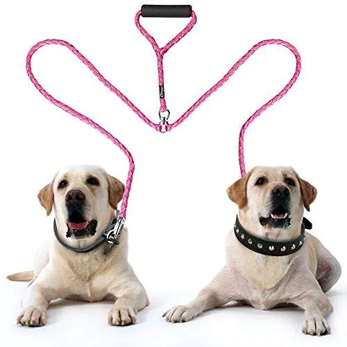 Peteast - Correa doble para perro, ajustable, resistente, doble correa para perros, 360 °, sin enredos y mango suave, dos correas para perro, correa para caminar y entrenar a dos perros, 2019, actualizada