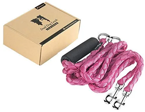 Peteast - Correa doble para perro, ajustable, resistente, doble correa para perros, 360 °, sin enredos y mango suave, dos correas para perro, correa para caminar y entrenar a dos perros, 2019, actualizada