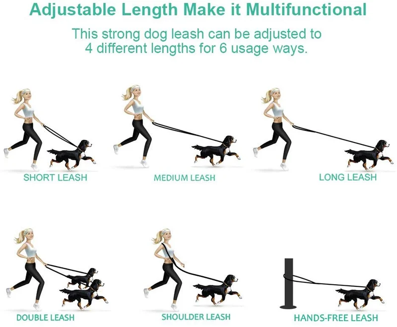 Correa para perros de oneisall, correas multifuncionales de entrenamiento para perros, correa doble de nailon de 8.0 ft para cachorros, perros pequeños y grandes